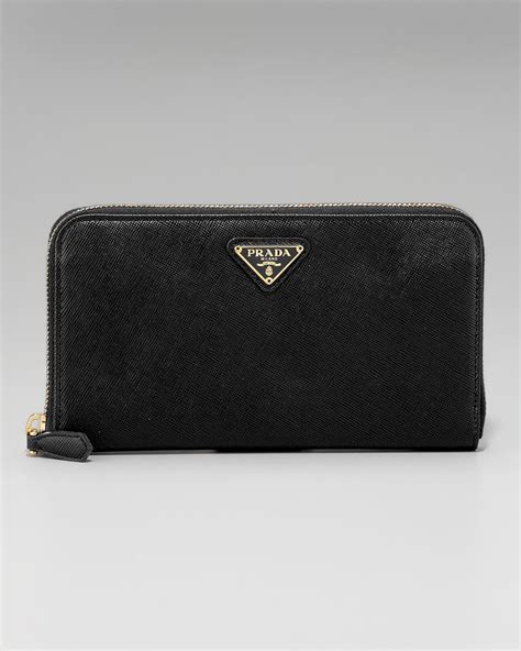 prada saffiano wallet black womens|Prada zipper wallet.